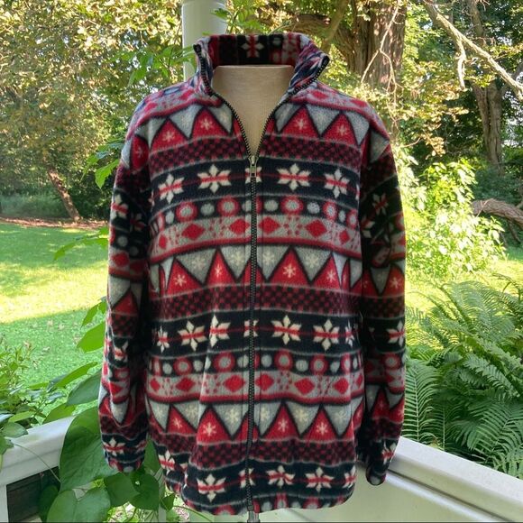 VTG 90 Alfred Dunner Fleece Zip Jacket FairIsle Snowflake Petite Fisherman Winte - Picture 3 of 8